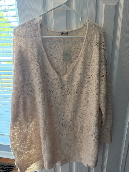 Free People Sweaters - Free People Open Knit V-Neck Sweater in Pale Pink